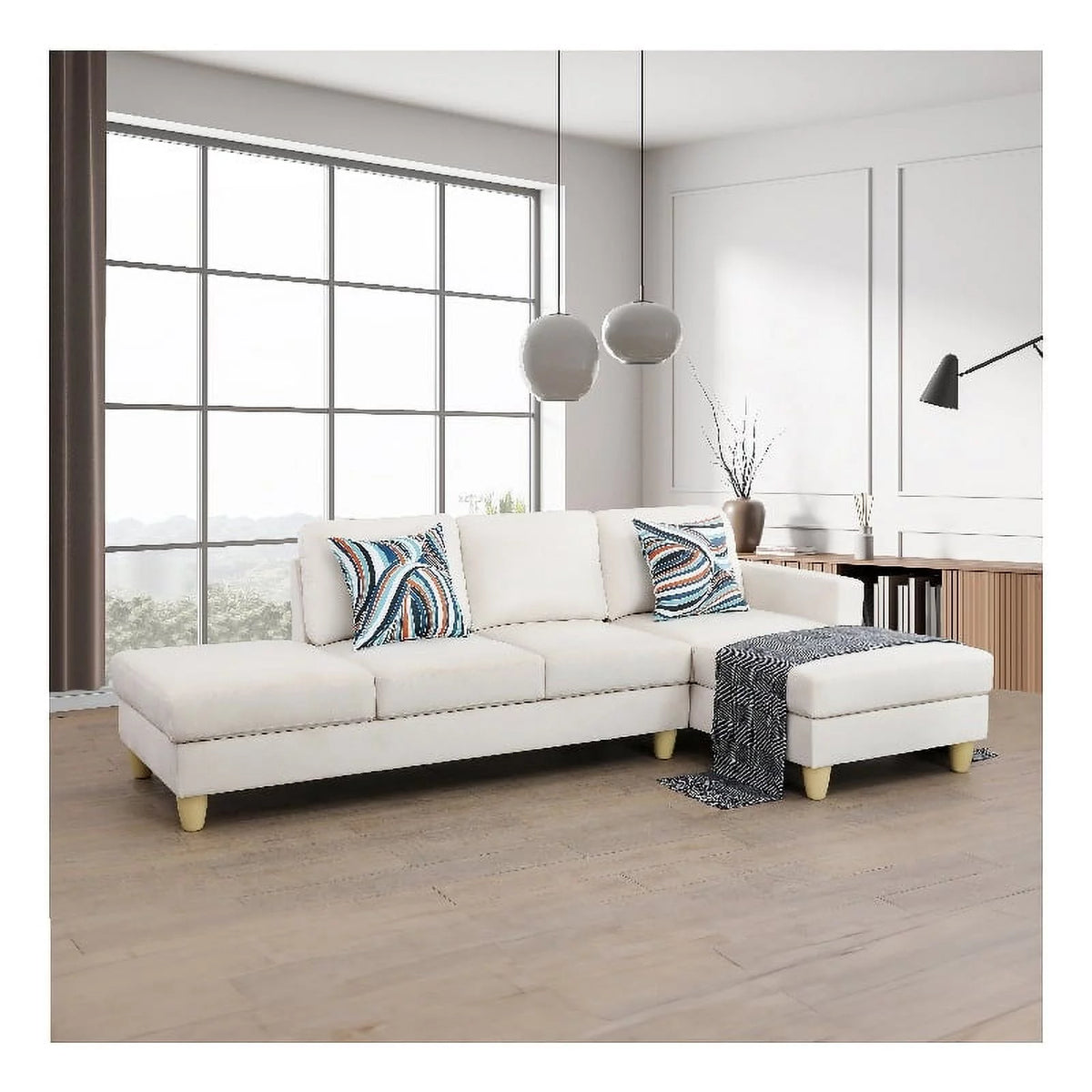 White Microfiber L Shaped 2-Piece Sofa Set E1443