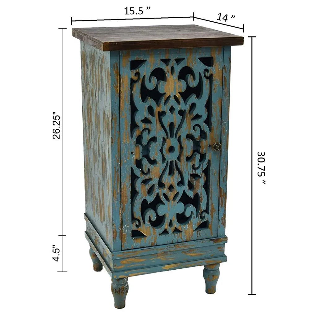 Teal Wooden End Table with Carved Legs B6438