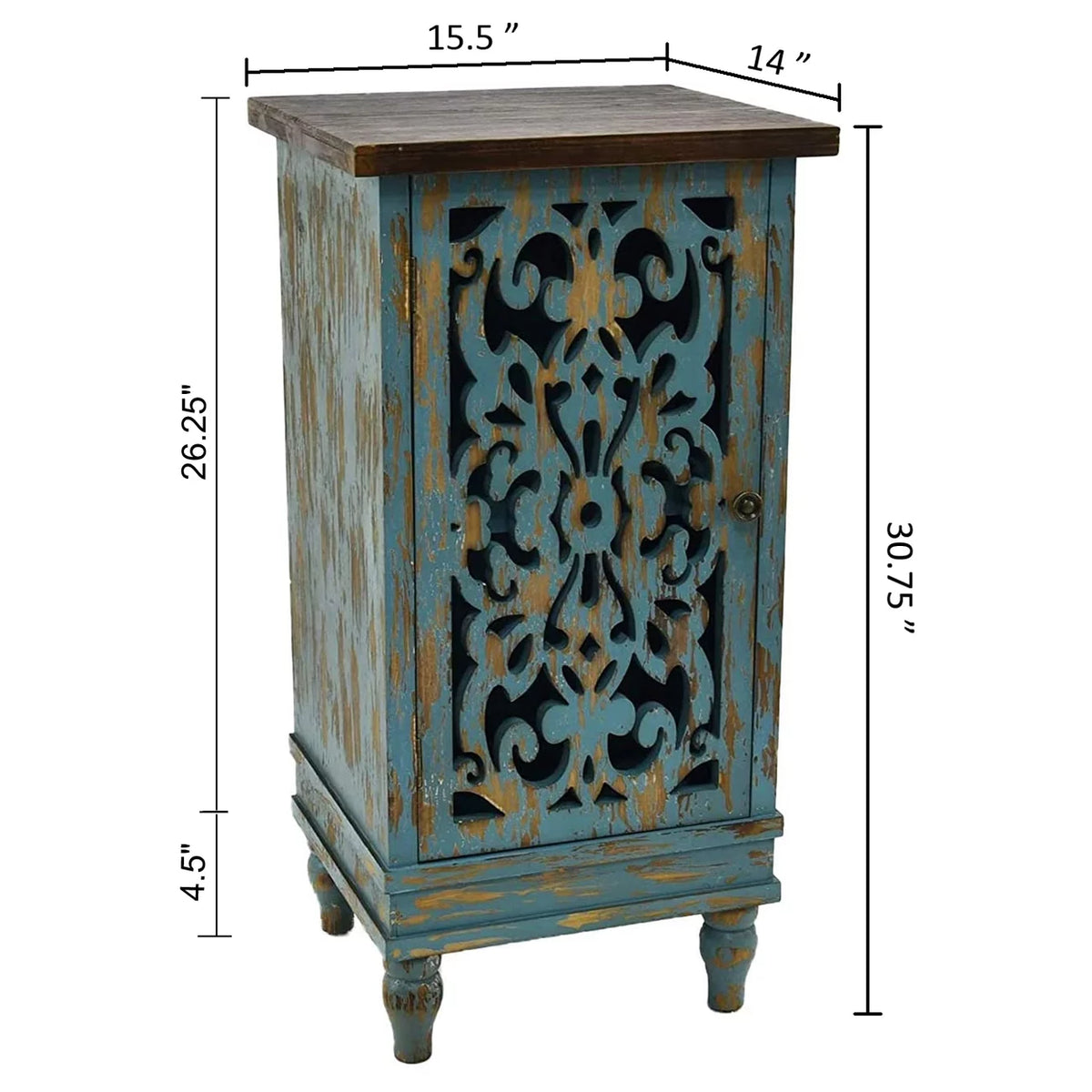 Teal Wooden End Table with Carved Legs B6438
