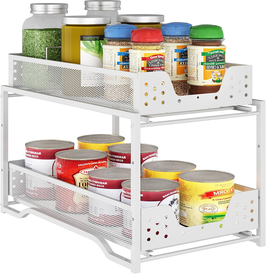 2-Tier Stackable Under Sink Cabinet Organizer with Sliding Storage Drawer, Bronze S3700