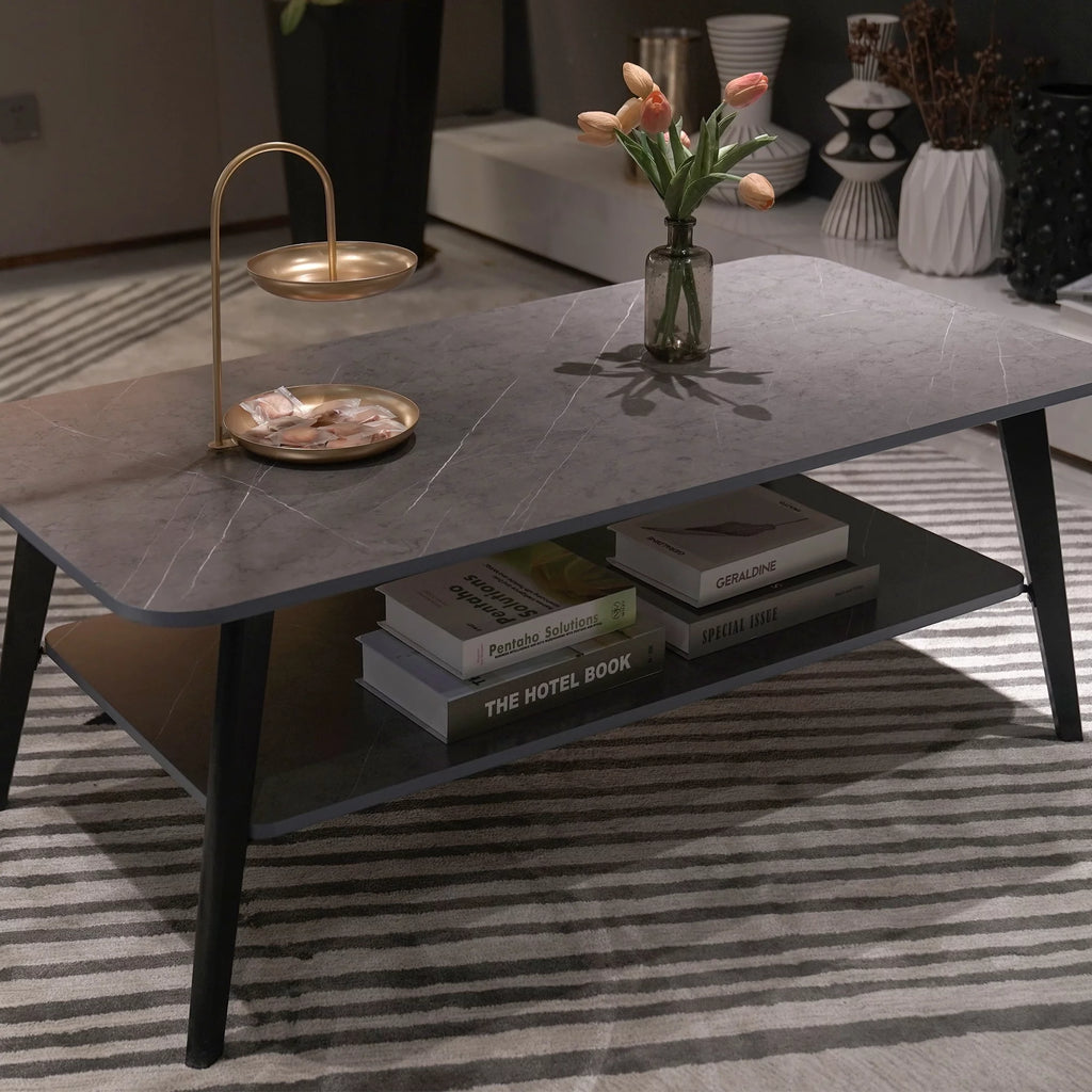2-Tier Wood Coffee Table with Storage Shelf V119