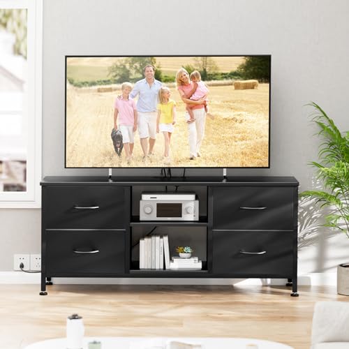 Black Wood Veins TV Stand with 4 Fabric Drawers Q791006