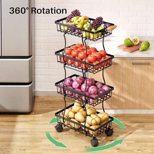 Black 5 Tier Stackable Wire Fruit Basket with Wheels W813
