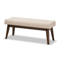 Walnut Wood Light Beige Fabric Bench I61984
