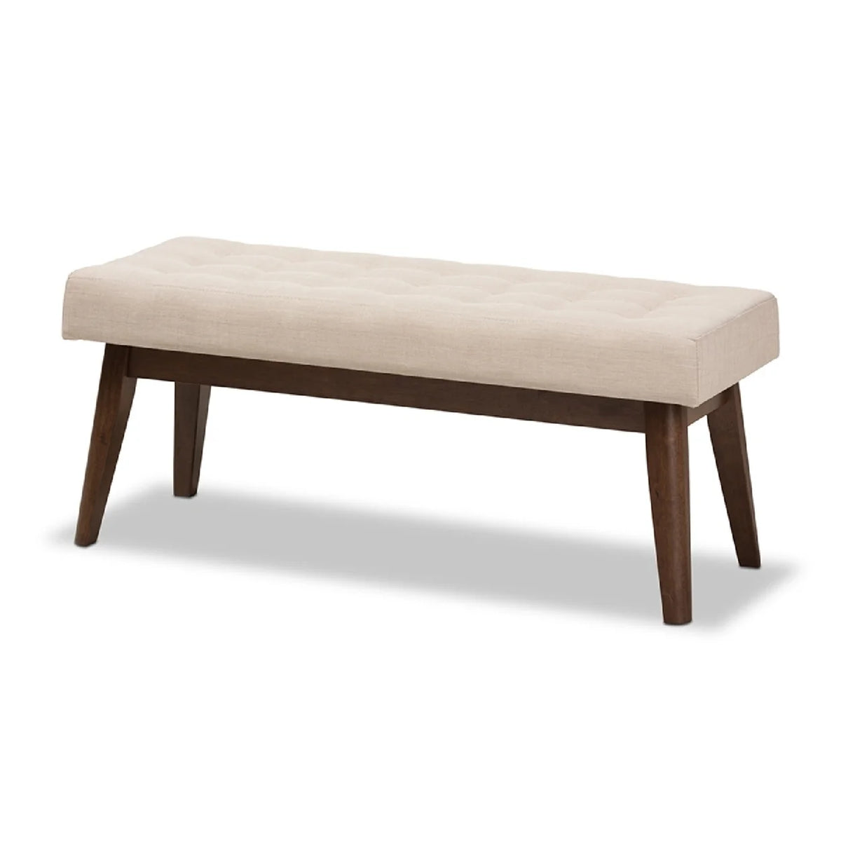 Walnut Wood Light Beige Fabric Bench I61984