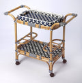 Blue & White Rattan Bar Cart U1262