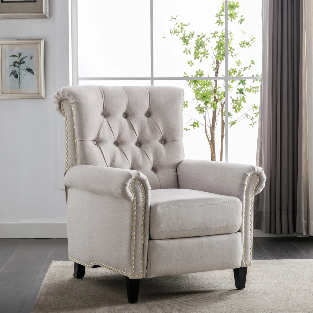 Tan Linen Tufted Recliner Single Sofa W501