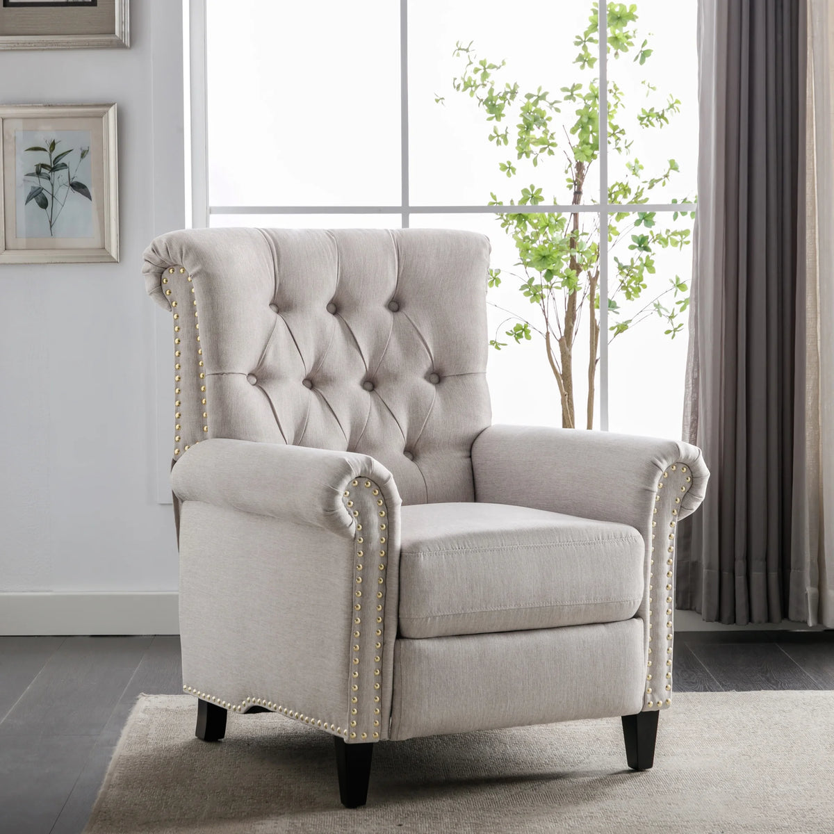 Tan Linen Tufted Recliner Single Sofa W501