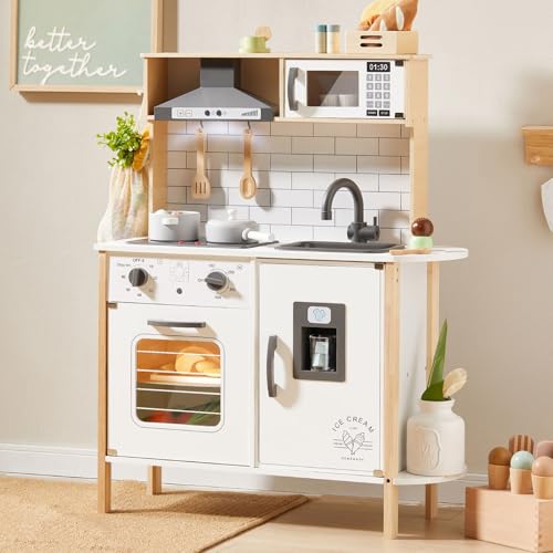 Wooden Kids Play Kitchen with Real Lights & Sounds W615713