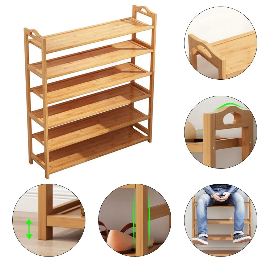 6 Tier Natural Bamboo Wooden Shoe Rack Storage Shelf U715005