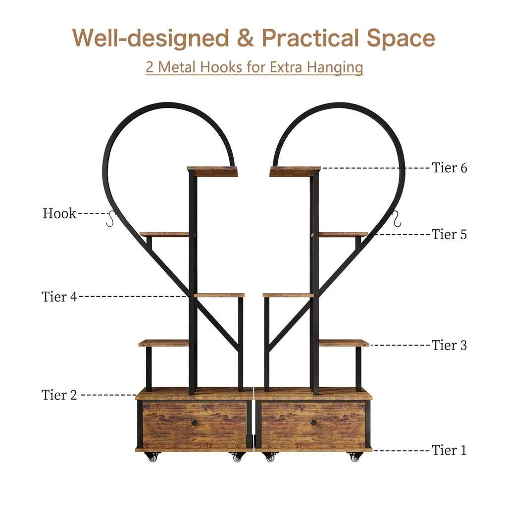 6 Tier Metal Plant Stand with Drawer and Roller, 2pcs Y4580