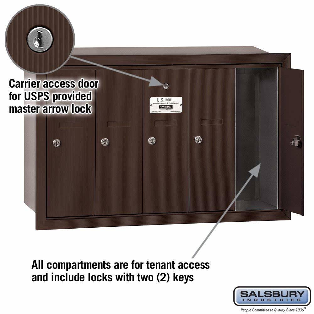 Bronze-Vertical Recessed Mounted Mailbox with 5 Doors A591