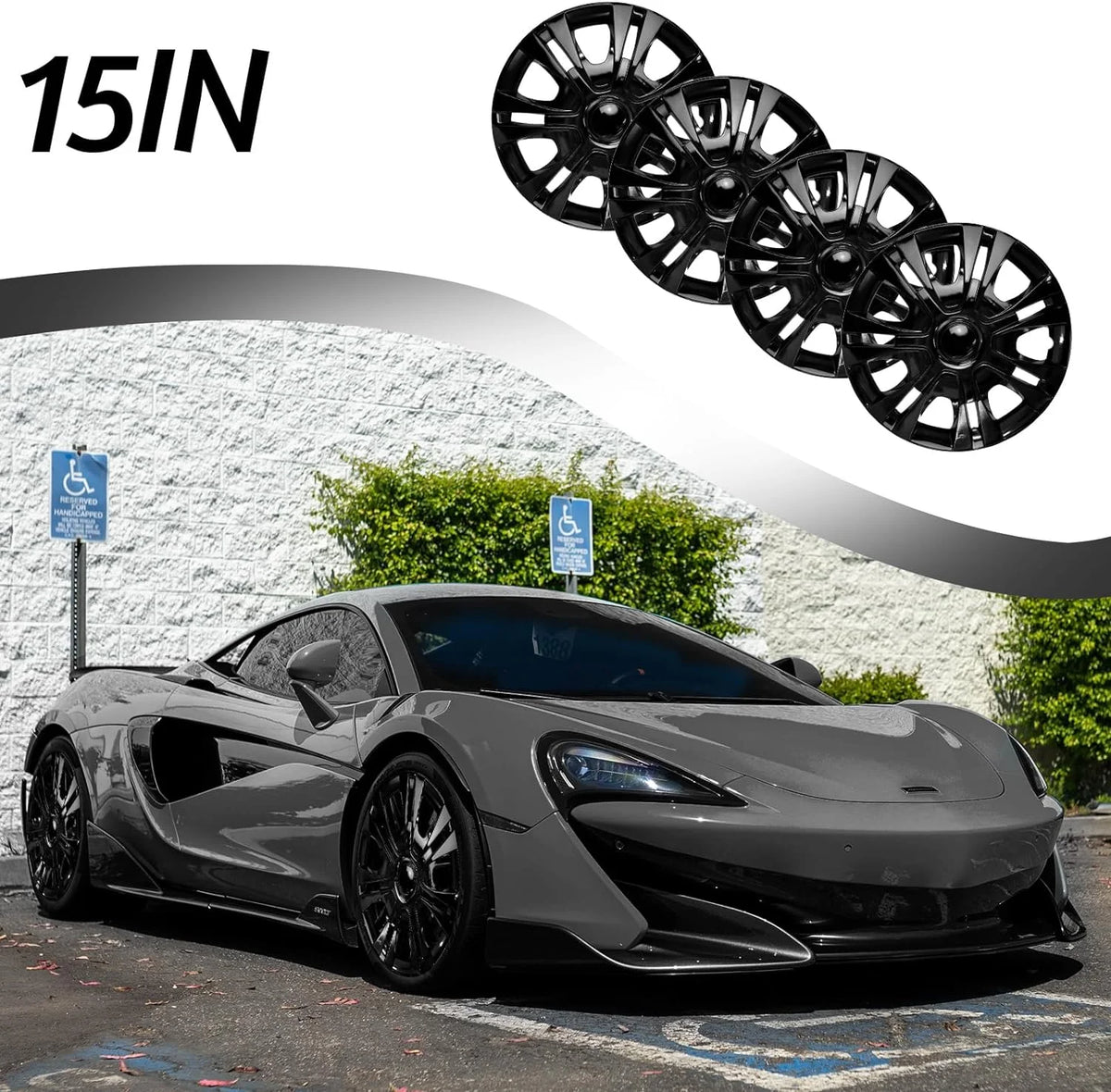 15 inch Set of 4 Black ABS Wheel Rim Covers Q255907