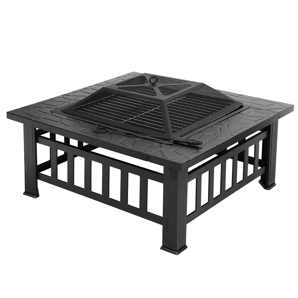 32 Square Wood Black Finish Steel Fire Pit G683431