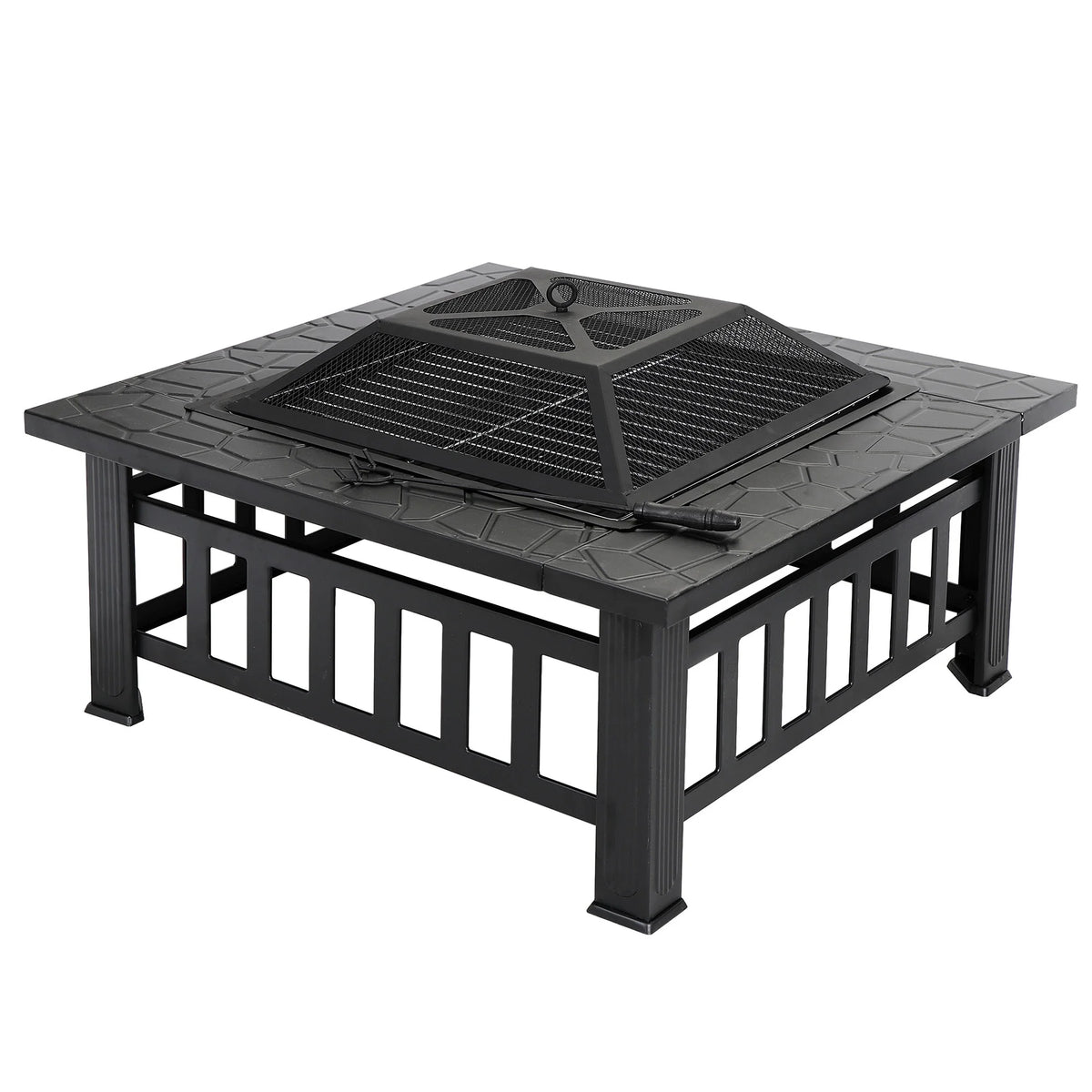 32 Square Wood Black Finish Steel Fire Pit G683431