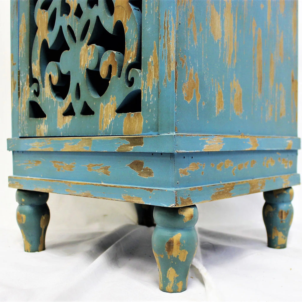 Teal Wooden End Table with Carved Legs B6438