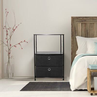 Black 2 Drawer Nightstand Q846