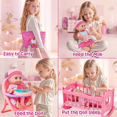 12in Baby Doll Crib and High Chair Set with 20pcs Accessories B101803