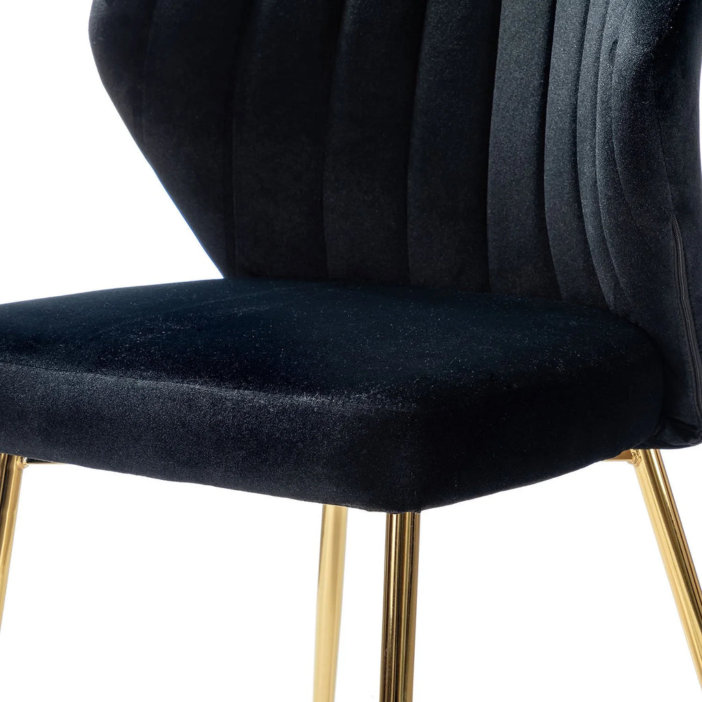 Black Velvet Upholstered Wingback Dining Chairs Set of 4 with Metal Legs P972