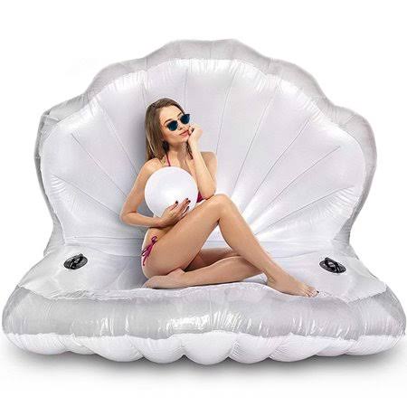 White Inflatable Pool Float with Pump D424030