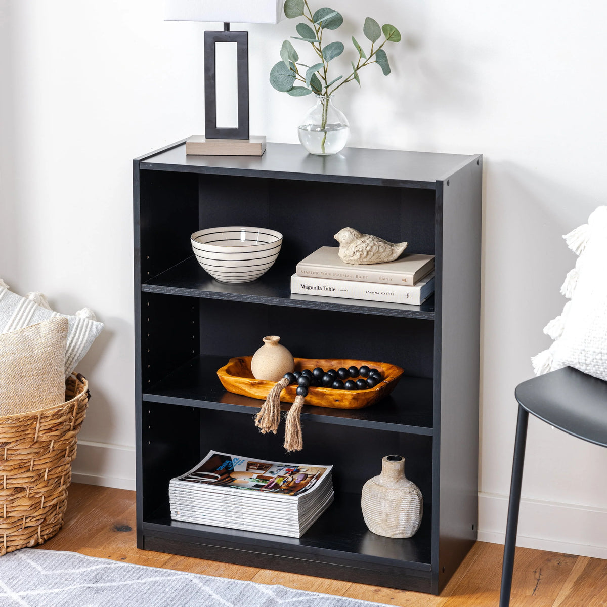 3-Shelf Bookcase with Adjustable Shelves, Black Oak L532011