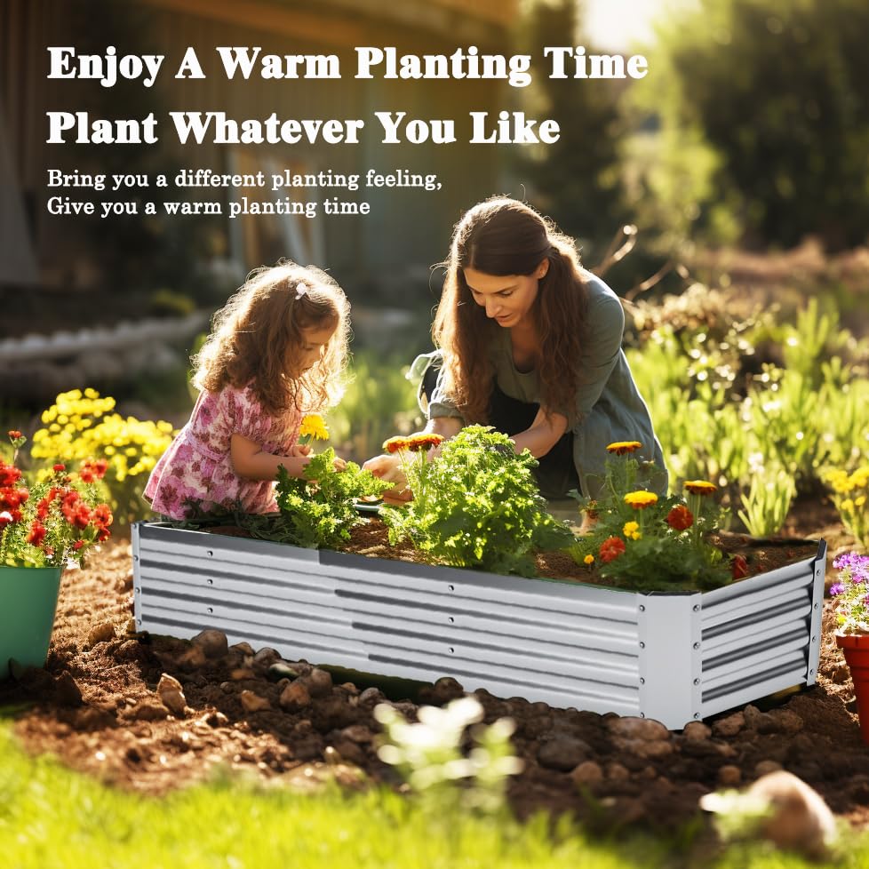 Silver 8×4×1ft Galvanized Metal Raised Garden Bed Planter Box 2PCS W91017