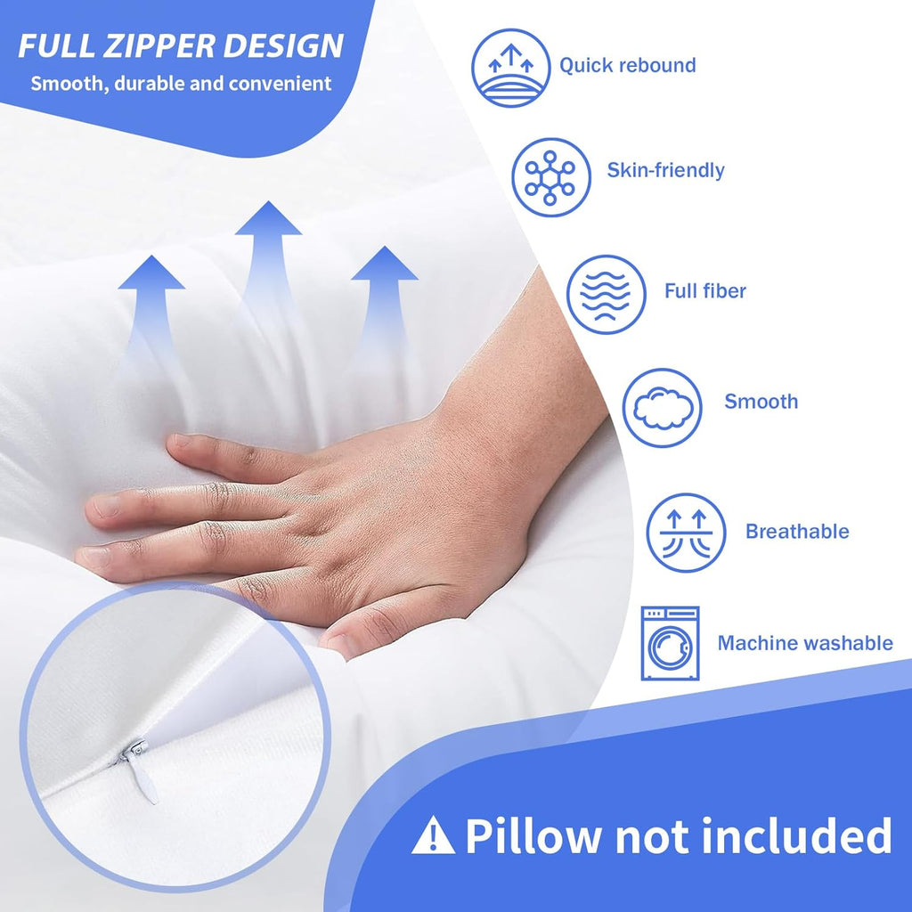 White Cotton Zippered Pillowcase G788372