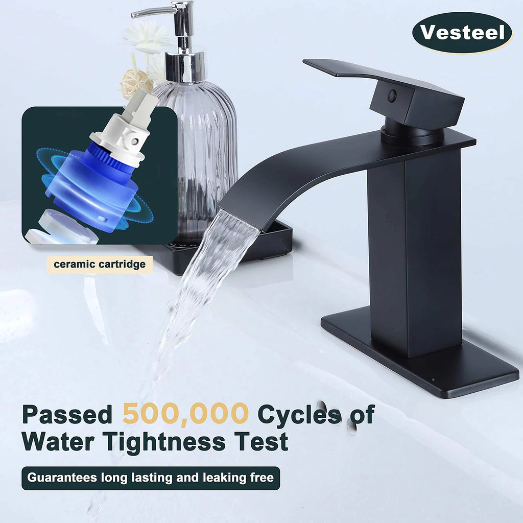 Black Stainless Steel Single Handle Waterfall Bathroom Faucet T143174