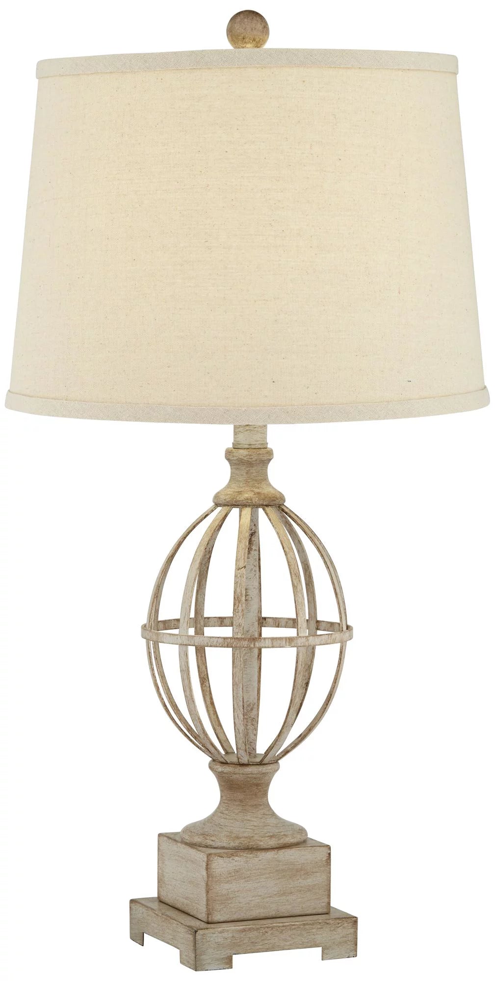 Country Cottage Table Lamps Set of 2 Light Oak Orb Cage Oatmeal Drum Shade N677