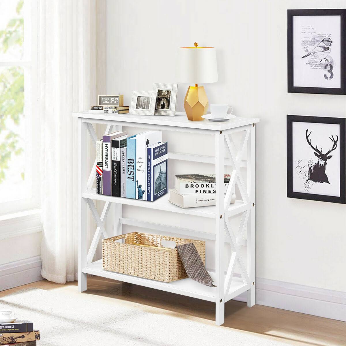 3-Tier White Wooden Open Shelf Bookcase P6555