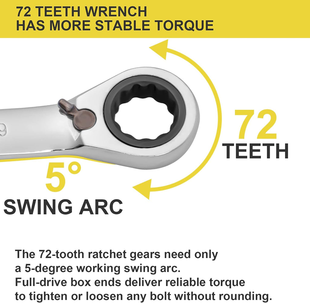 12-Piece Reversible Ratchet Combination Wrench Set, Metric, 8mm-19mm Chrome Vanadium Steel H24559