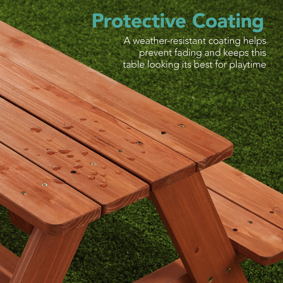 Kids Wooden Picnic Table with Adjustable Umbrella and Built-In Seats E4429