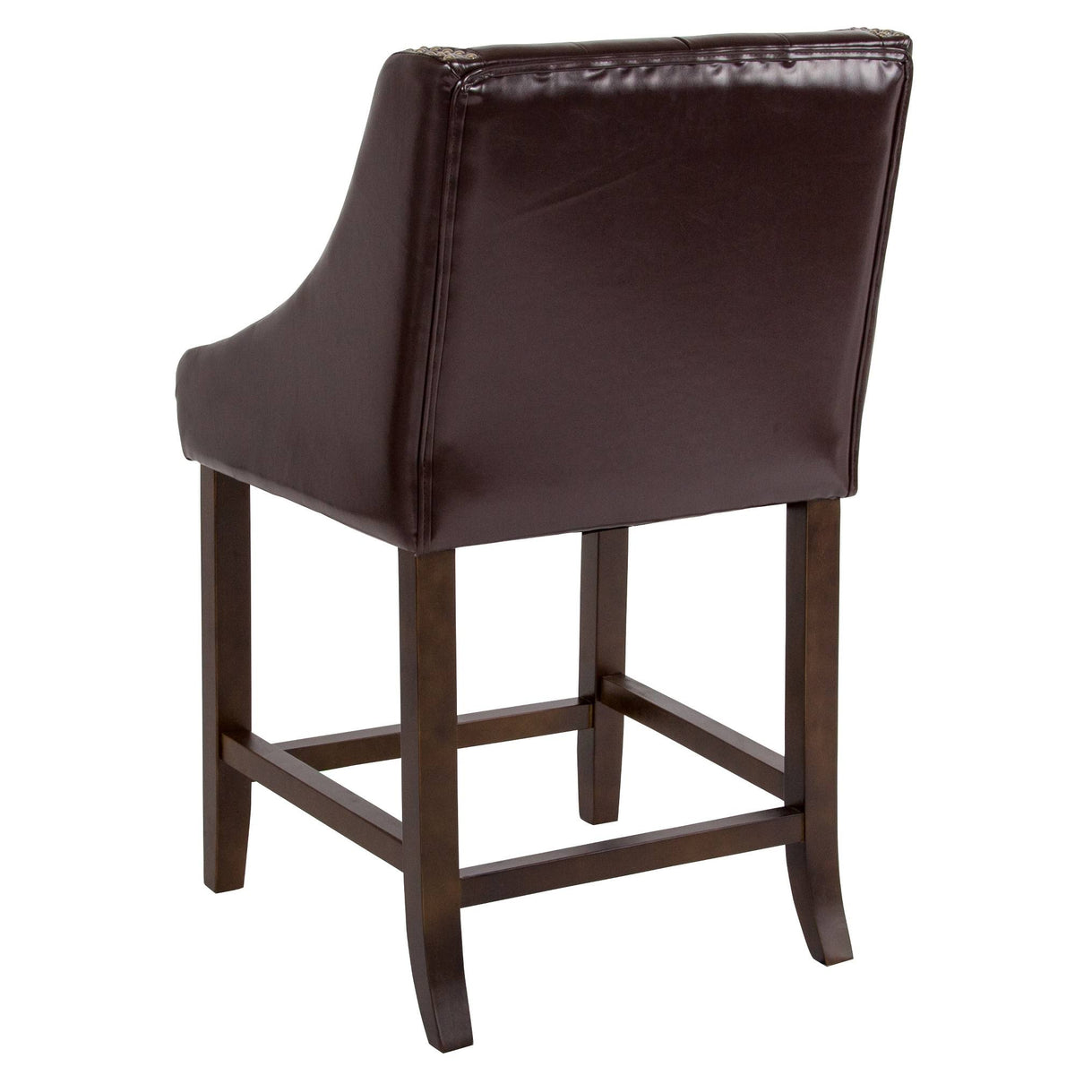 Tufted Walnut Counter Height Stool in Brown LeatherSoft T1986