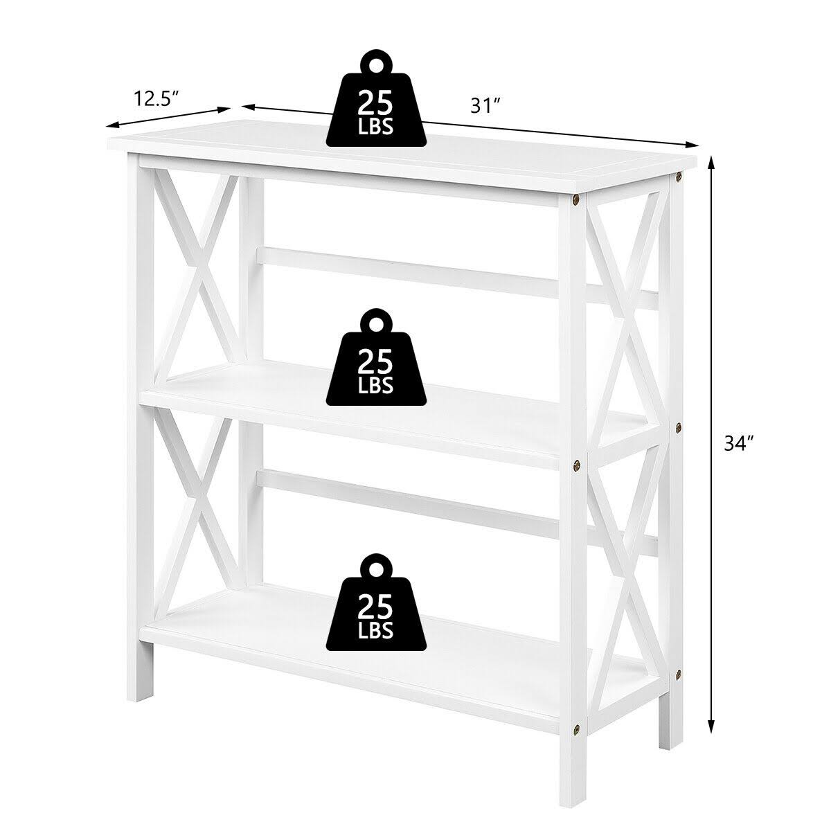 3-Tier White Wooden Open Shelf Bookcase P6555
