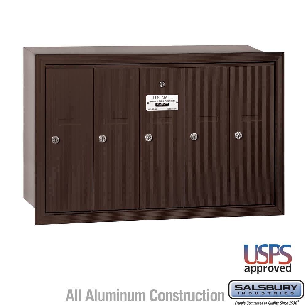 Bronze-Vertical Recessed Mounted Mailbox with 5 Doors A591