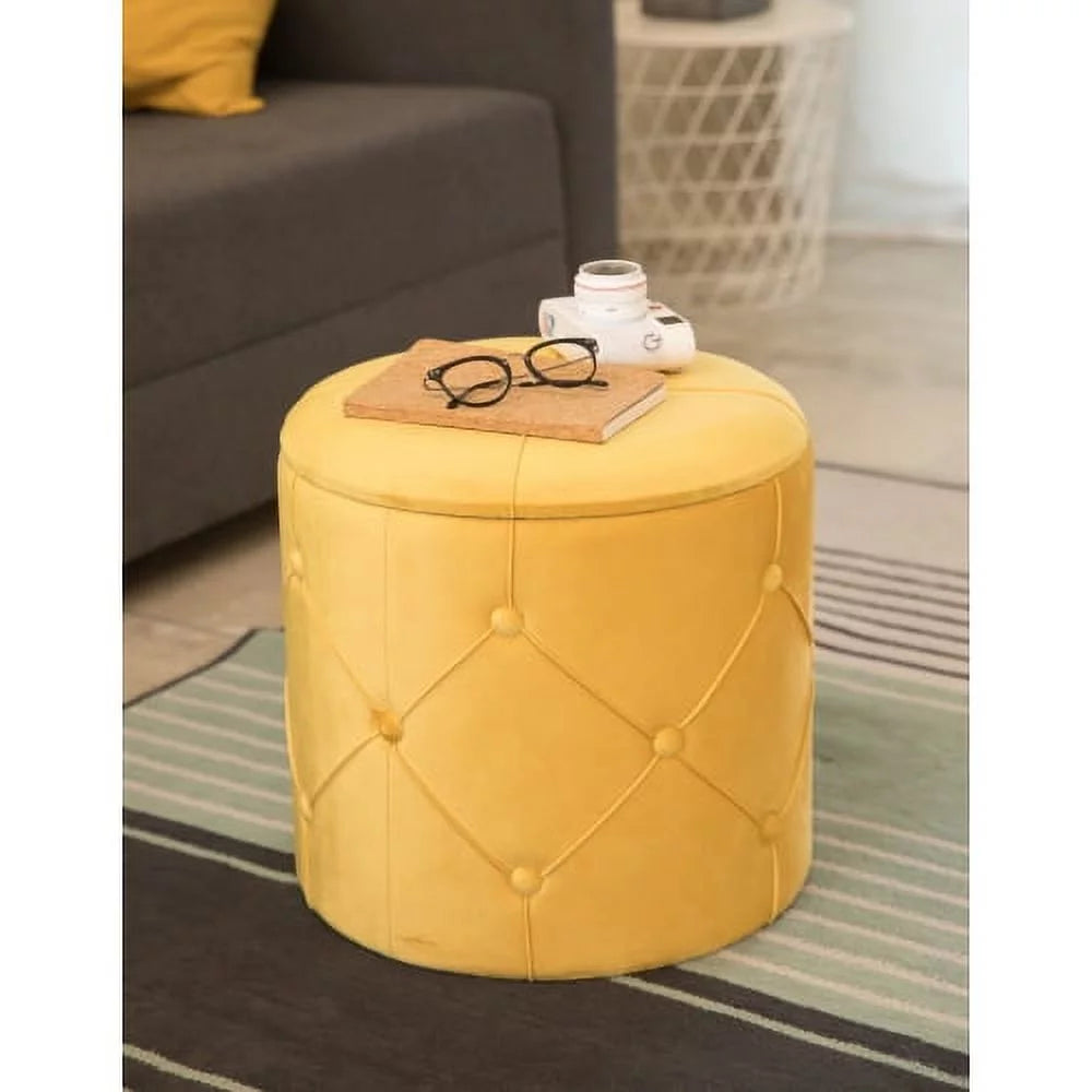 Round Wooden Velvet Ottoman Stool with Lid B709