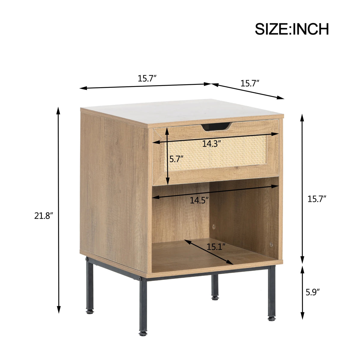 Natural Nightstand with Rattan Door and Open Storage S510