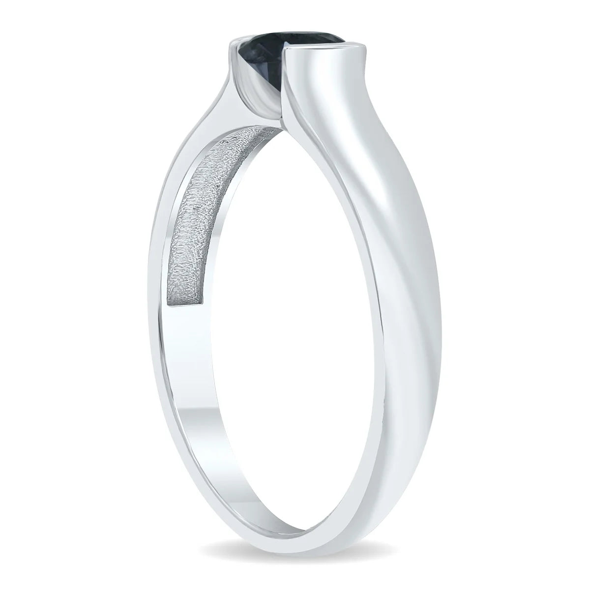 10K White Gold Half Bezel Black Diamond Solitaire Ring Z925