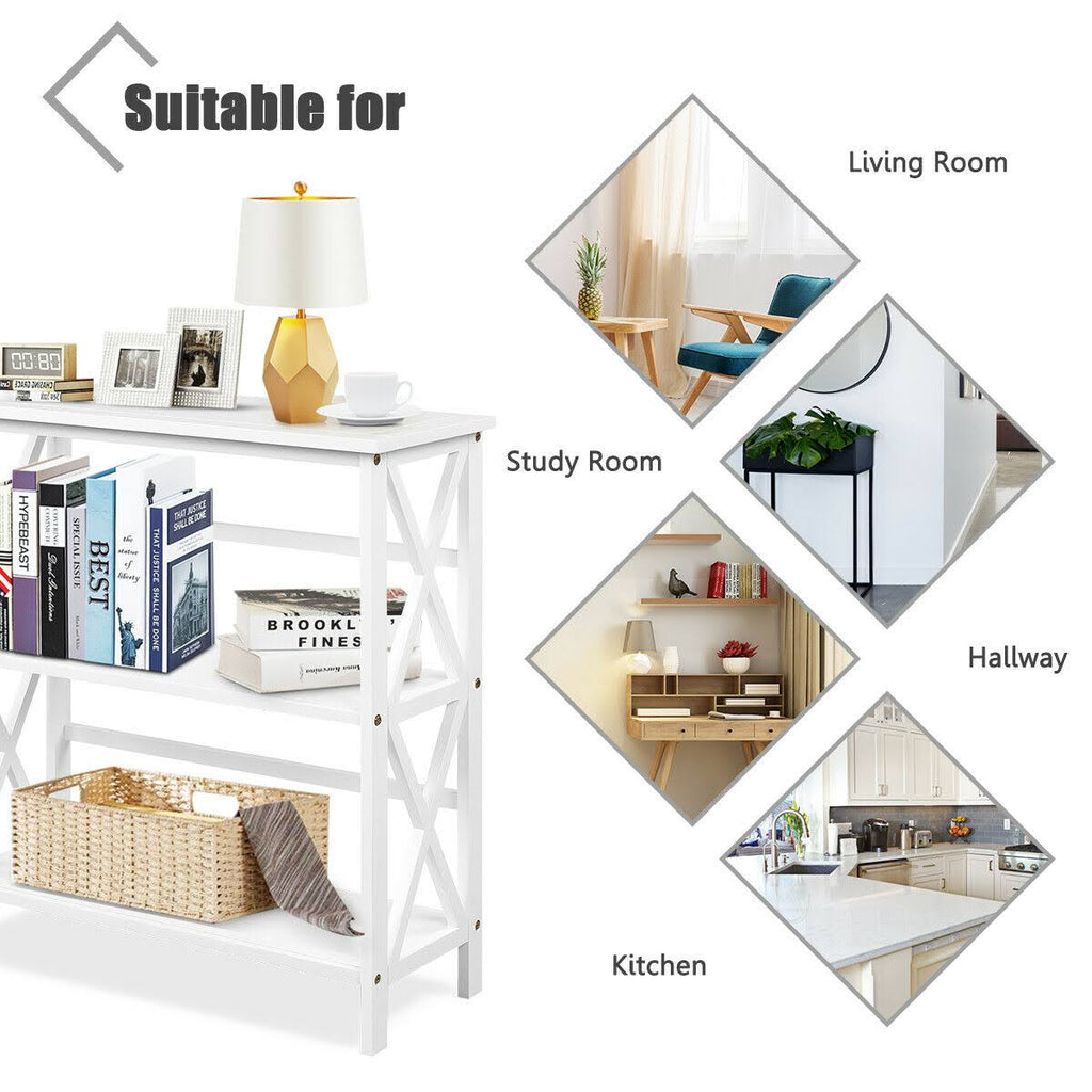 3-Tier White Wooden Open Shelf Bookcase P6555