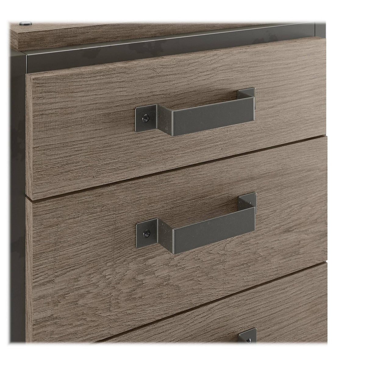 50W L Shaped Industrial Desk with 3 Drawer File Cabinet, Gray T570