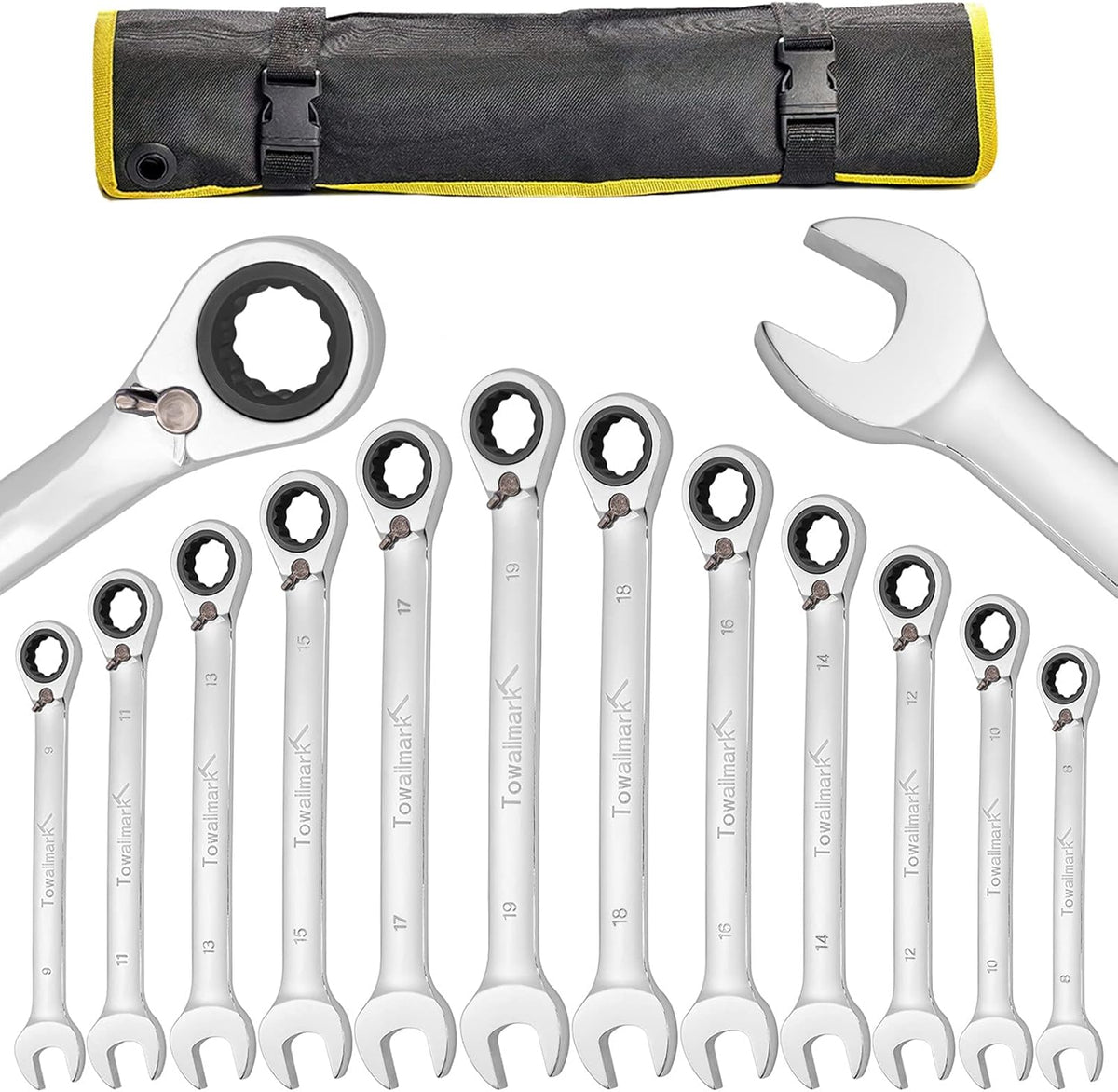 12-Piece Reversible Ratchet Combination Wrench Set, Metric, 8mm-19mm Chrome Vanadium Steel H24559