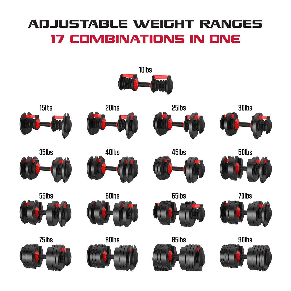 Adjustable Dumbbell 10-90 lbs Black O451