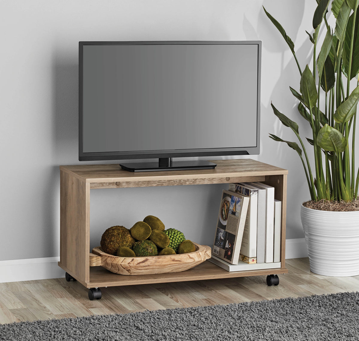 Rustic Weathered Oak Finish TV Cart P80409