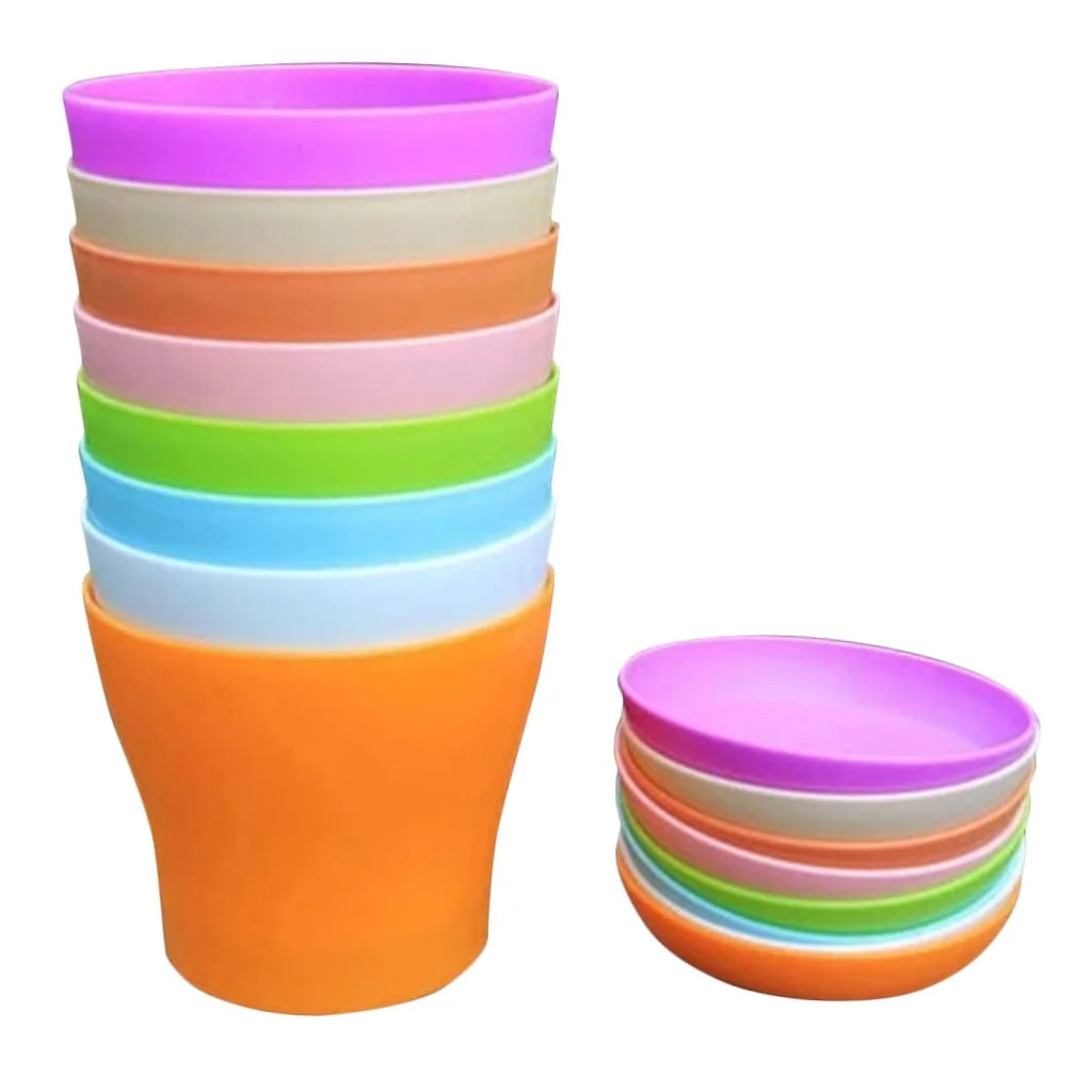 8pcs Plastic Round Flower Pot with Tray G48590