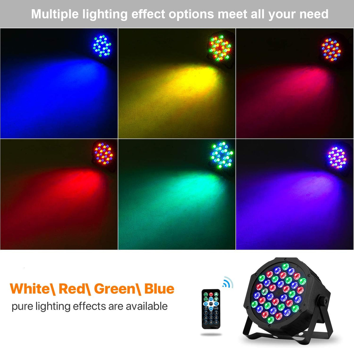 36 LED RGB Stage Lights with Remote 8 Pack Z702