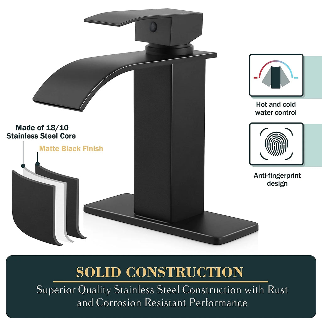 Black Stainless Steel Single Handle Waterfall Bathroom Faucet T143174