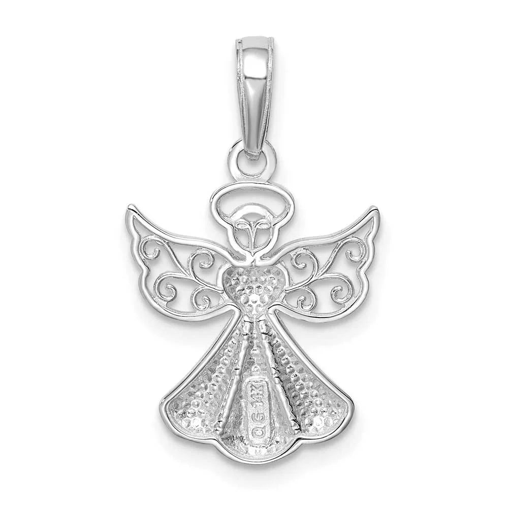 14K White Gold Guardian Angel Heart Pendant K94027