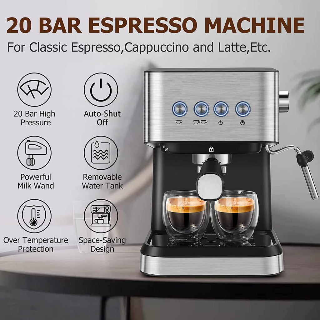 20 Bar Semi-Automatic Espresso Machine with Milk Frother Steam Wand, 50oz Removable Water Tank J86275