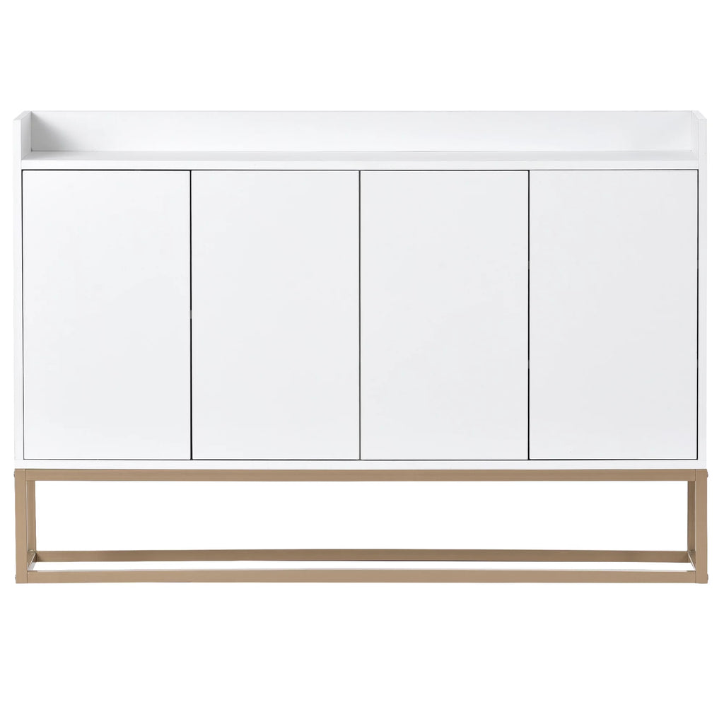 White Wooden Storage Cabinet with Metal Legs and Adjustable Shelves C345