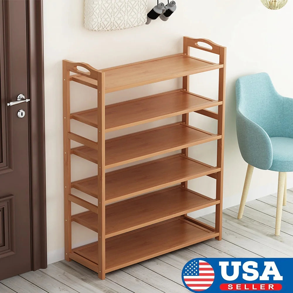 6 Tier Natural Bamboo Wooden Shoe Rack Storage Shelf U715005